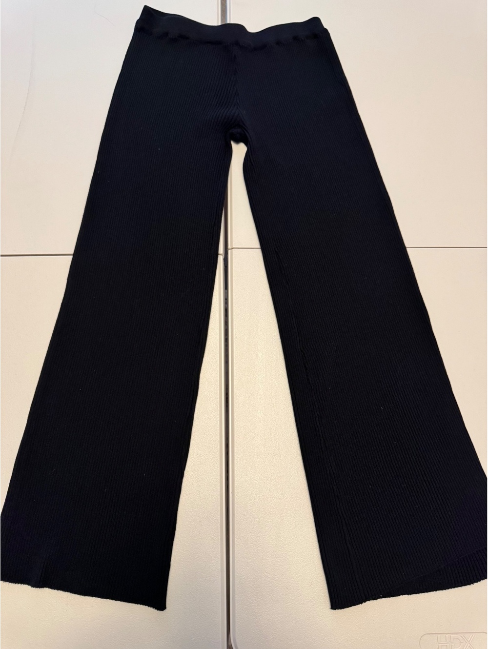 Topshop Black Ribbed Wide Leg Pants Size M (size 8-10)